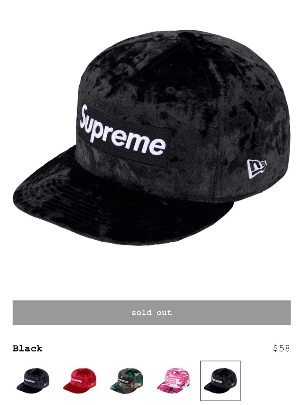 Supreme Black Velvet Box Logo Cap 7 3/8th